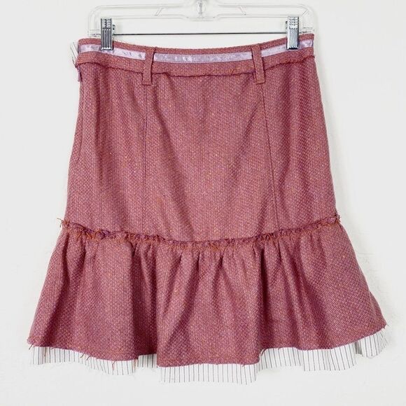 Anthropologie Vintage y2k Pink Tweed Trumpet Peplum Hem Mini Skirt - Picture 6 of 9